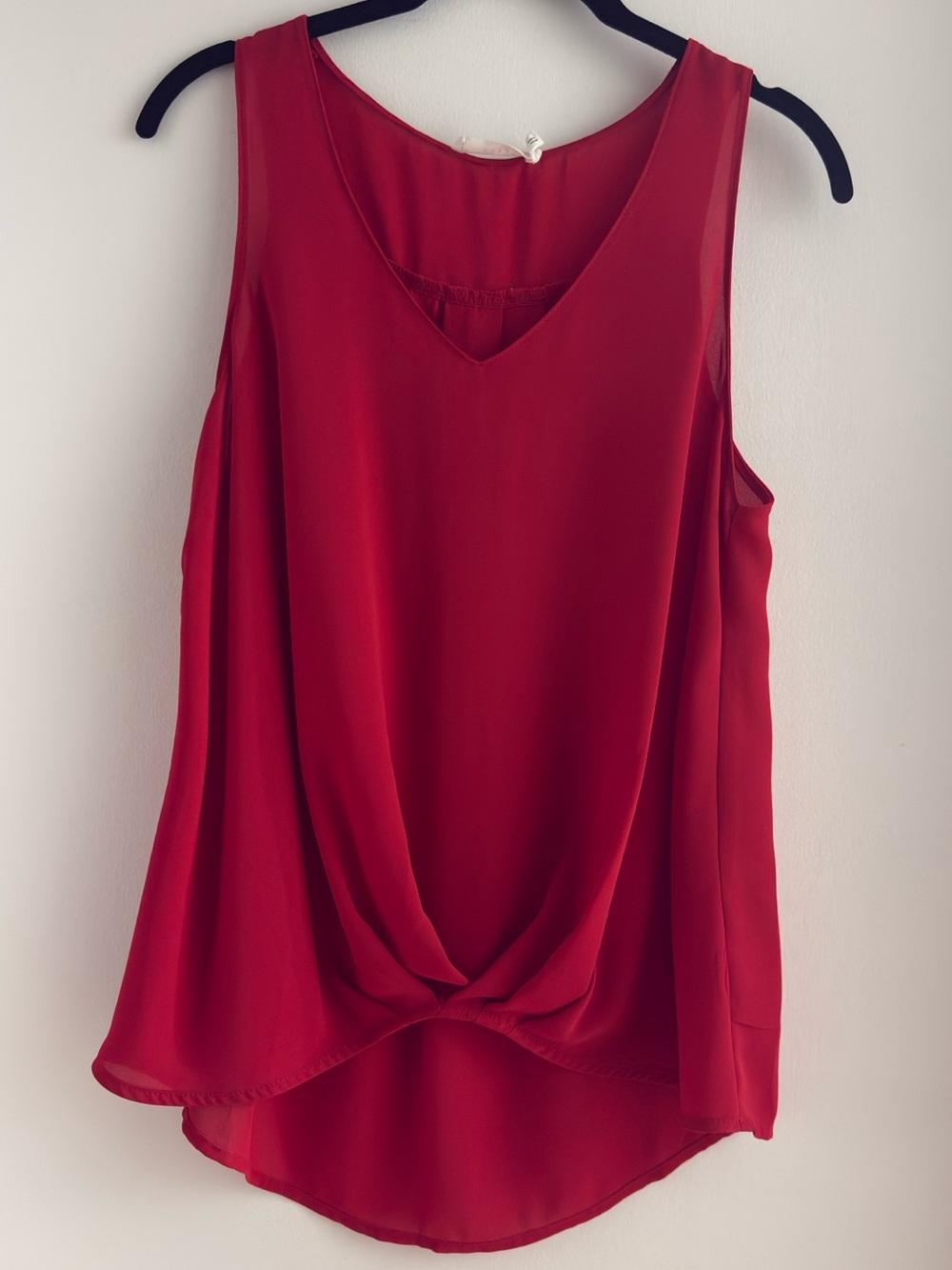 Lush Red V-Neck Twist-Front Sleeveless Top